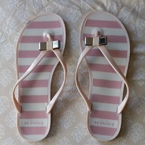Coach Pink and Cream Striped Sandals